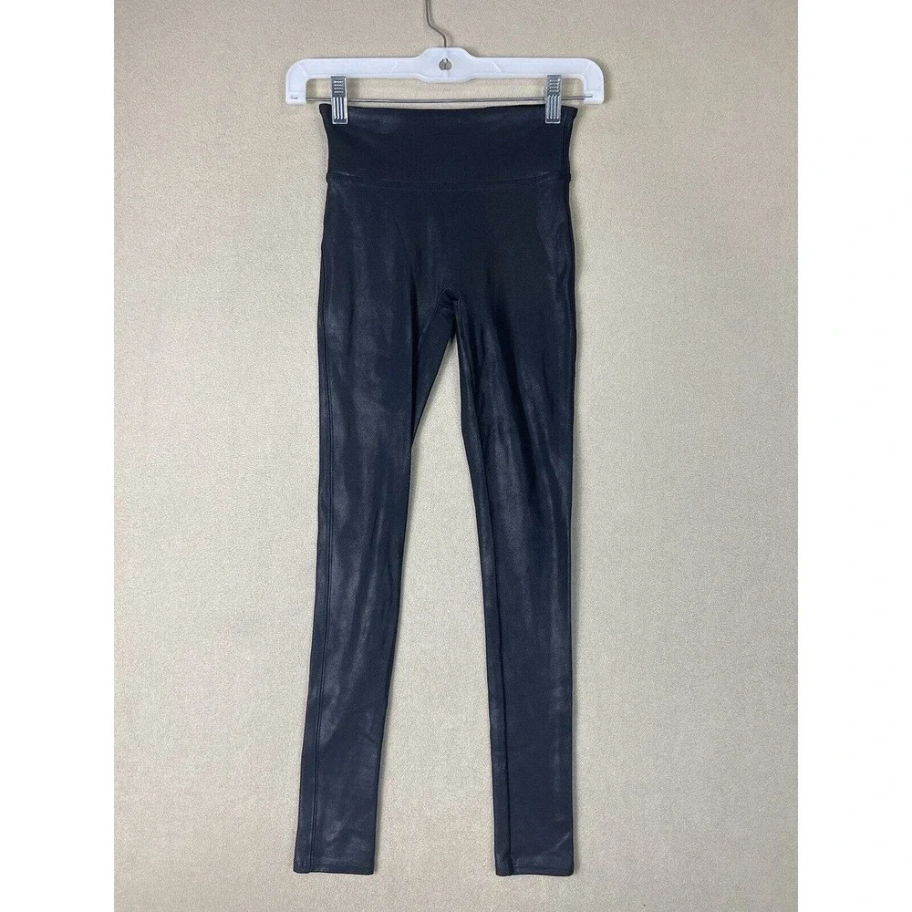 Spanx Pants Womens Extra Small Black Faux Leather Leggings‎ High Rise Adult